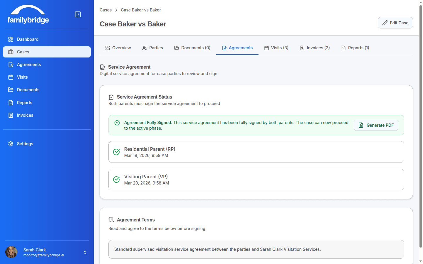 Service Agreements screenshot