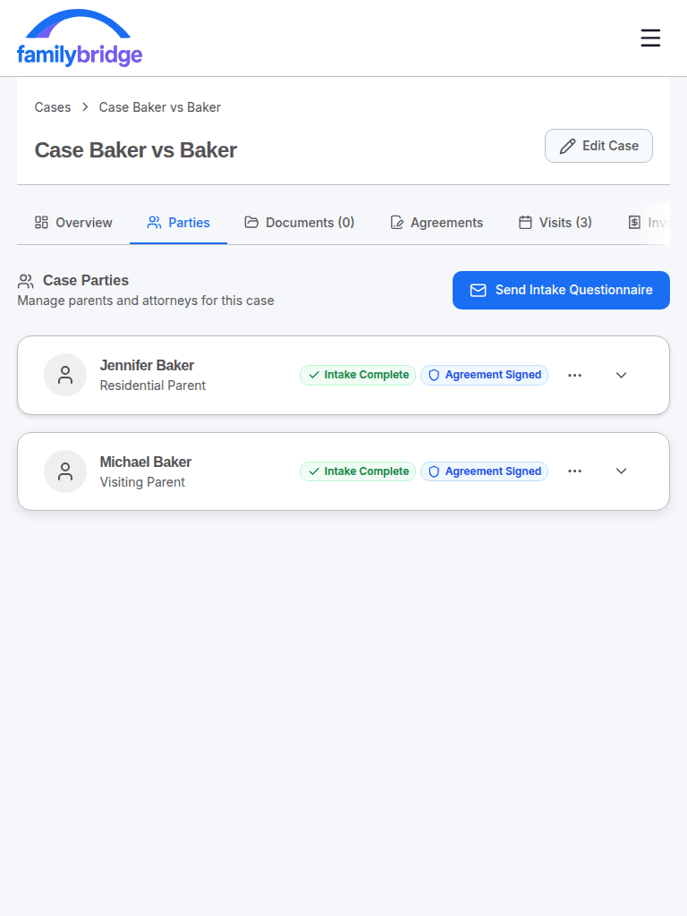 FamilyBridge Case Parties — Tablet